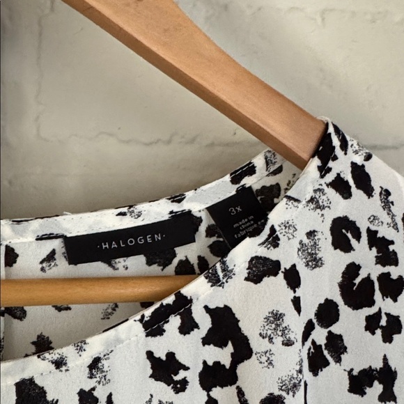 Halogen blouse polyester capped sleeve NEW abstract print NEW 3X ivory black - Picture 3 of 4